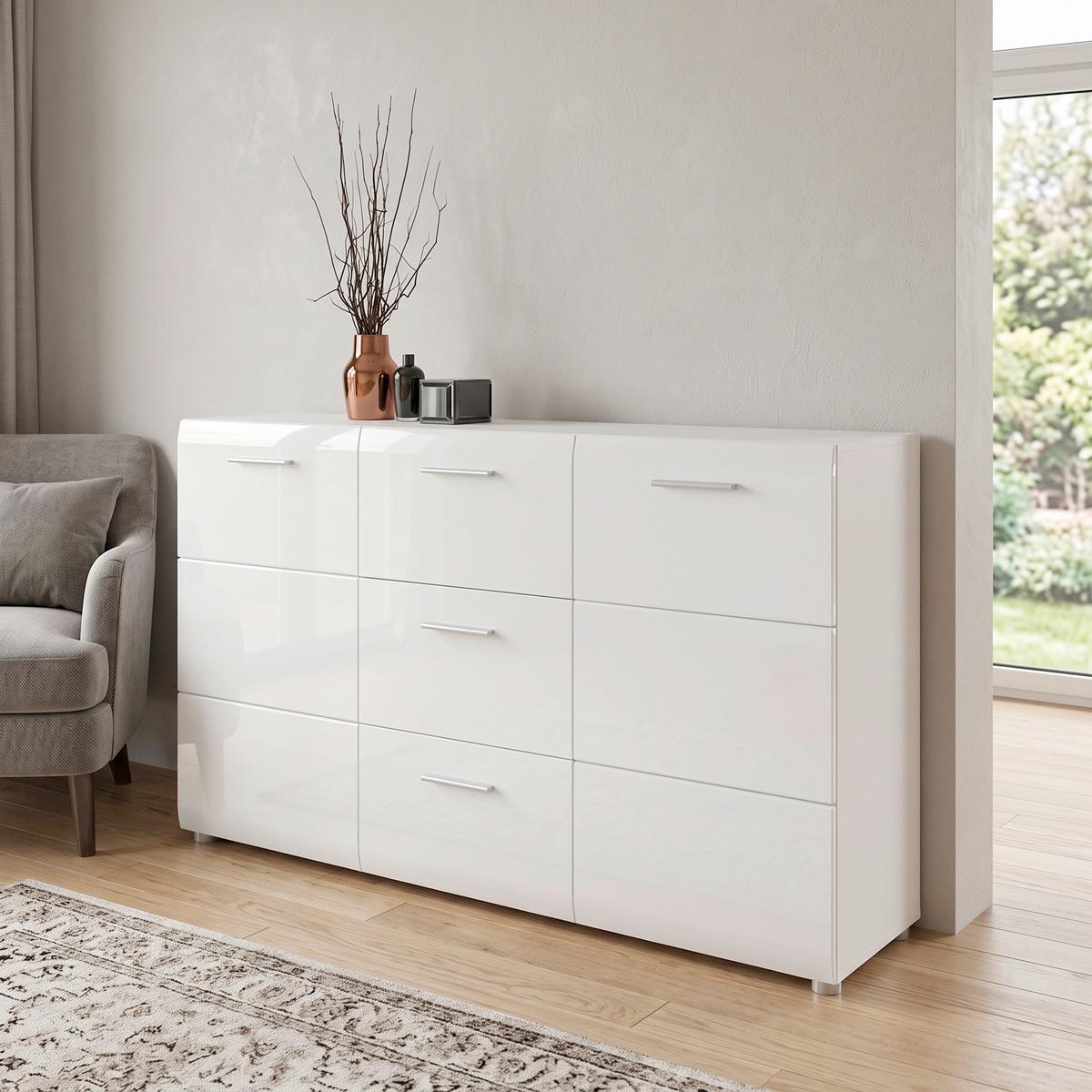 Kommode Merano Weiß B: 143,8 cm - Weiß Hochglanz/Weiß, MODERN, Holzwerkstoff (143,9/86/39cm)