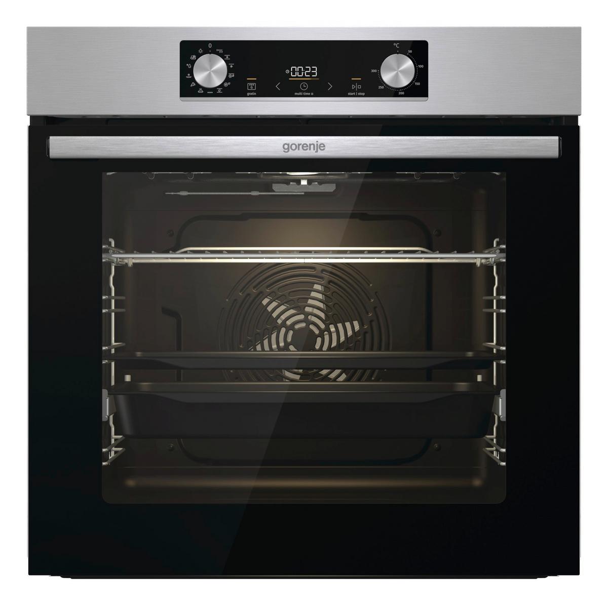 Einbau-Herd-Set B: 59,5 cm Elektro-Glaskeramik - Edelstahlfarben/Schwarz, Basics, Glas/Metall (59,5/59,5/56,4cm) - Gorenje