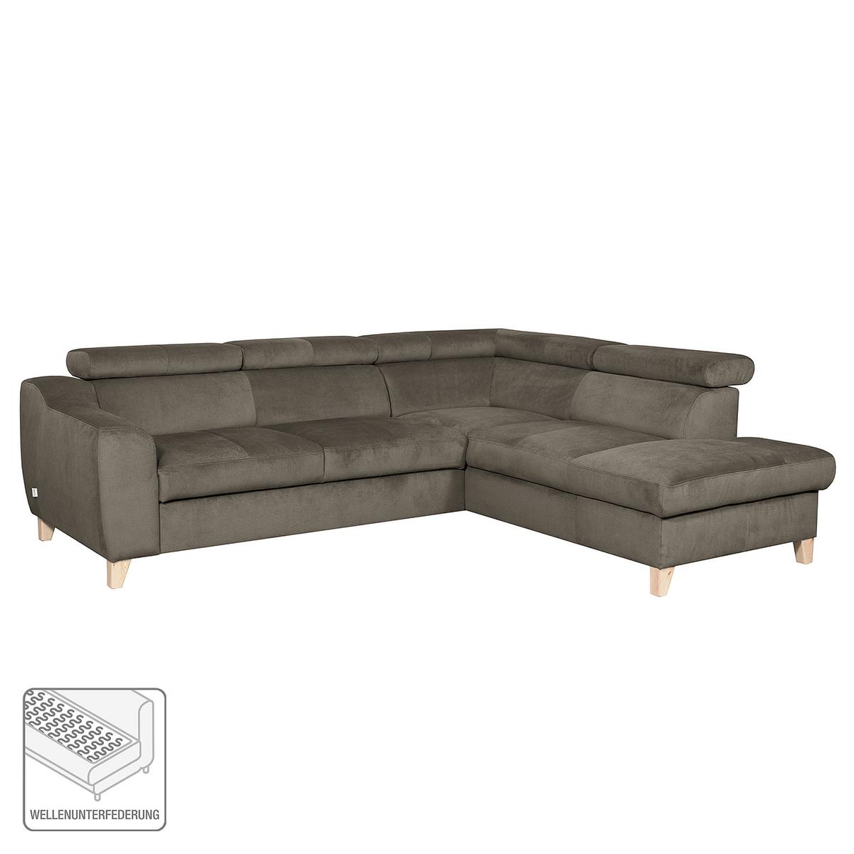 Ecksofa Aspen Mit Bettkasten Webstoff Graubraun 245x208 Cm - Graubraun/Buchefarben, Design, Textil (245/208cm) - Livetastic