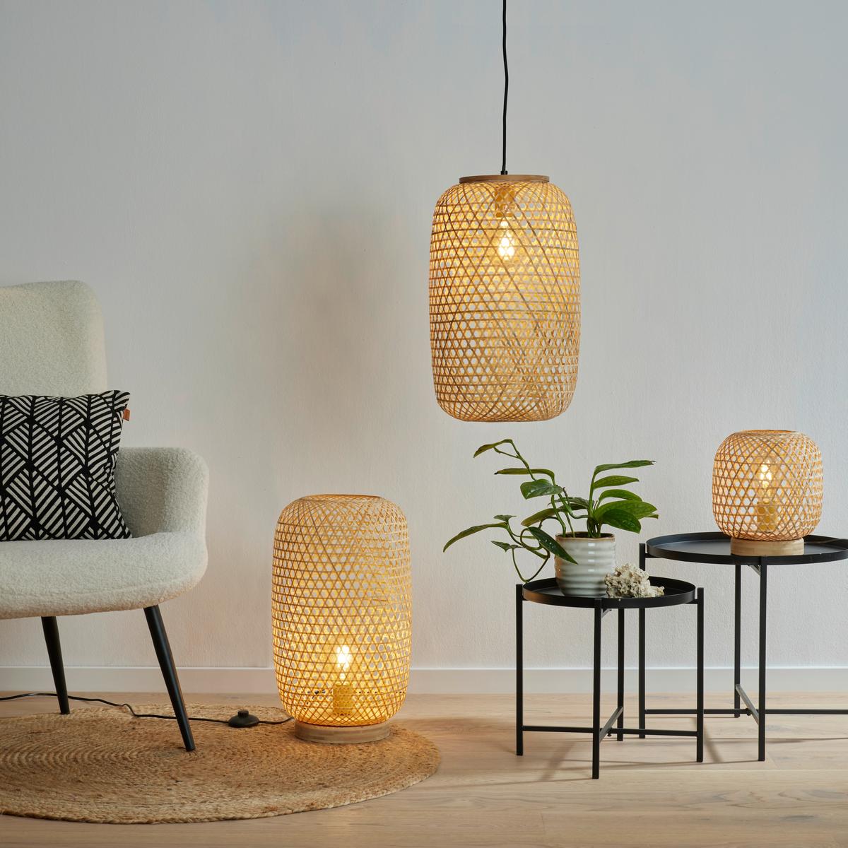 STOLNÍ LAMPA Lena, 31/55cm - černá/přírodní barvy, textil/přírodní materiály (31/55cm)