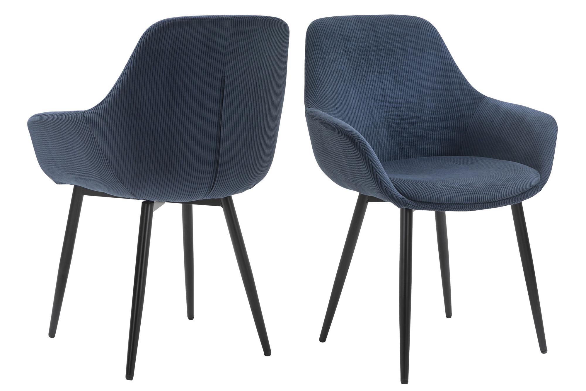 Armlehnstuhl-set Dunkelblau B: 64 Cm - Schwarz/Dunkelblau, MODERN, Textil/Metall (64/86/59cm) - Livetastic
