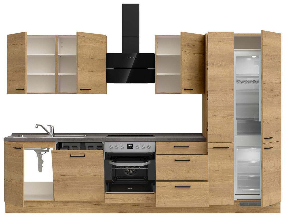 Kuchynská linka 330 cm, dub Sierra - čierna/farba duba, Modern, kov/kompozitné drevo (330cm) - Nobilia