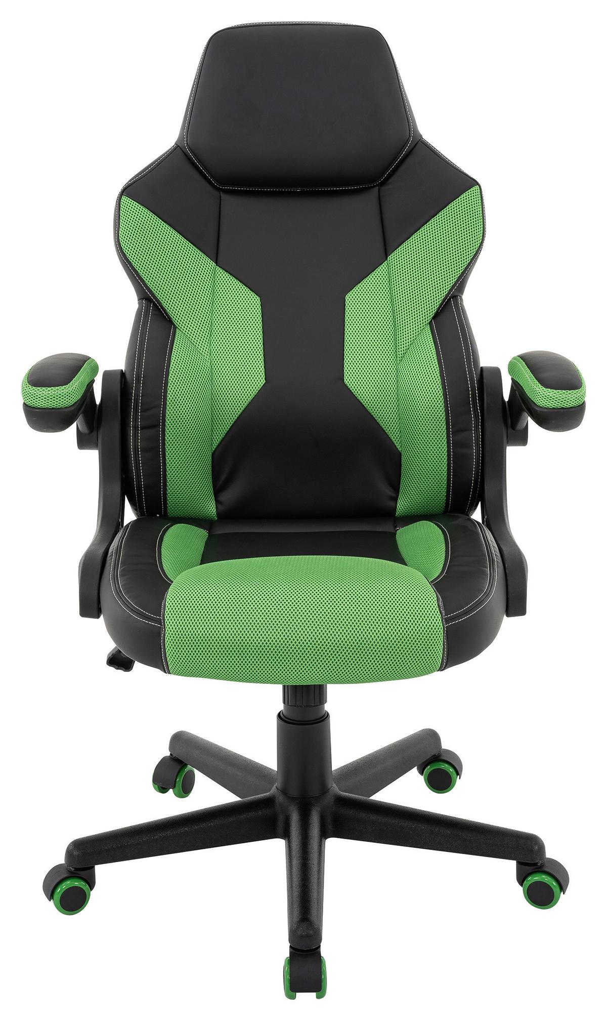 Chefsessel Meli mit Gaslift Lederlook Grün, B: 62 cm - Schwarz/Grün, MODERN, Kunststoff/Textil (62/105-117/66cm)
