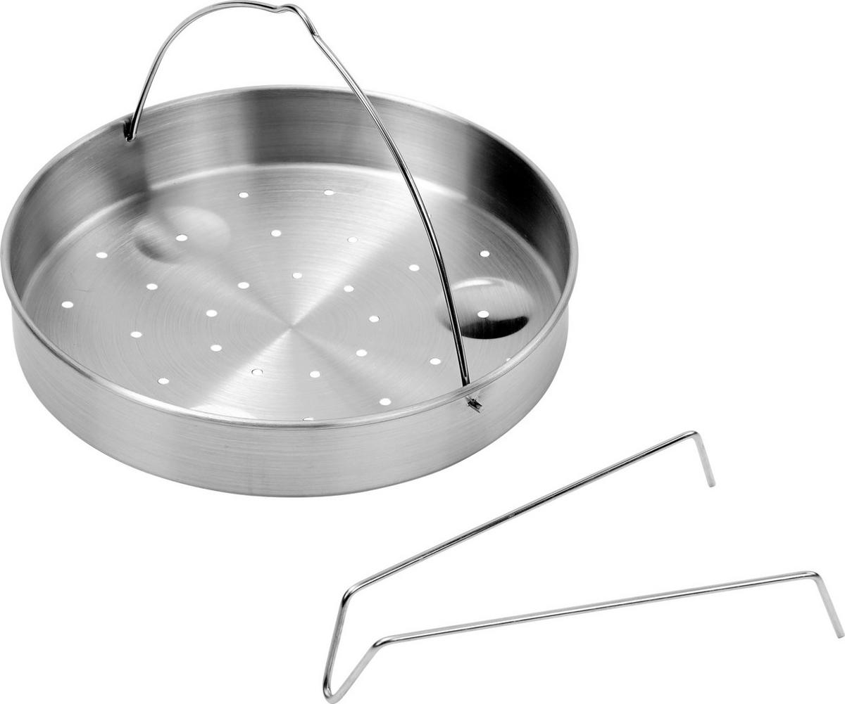 Schnellkochtopf 6 L Edelstahl mit Dampfeinsatz und Kratzfest - Edelstahlfarben, KONVENTIONELL, Kunststoff/Metall (23/23cm) - Luca Bessoni