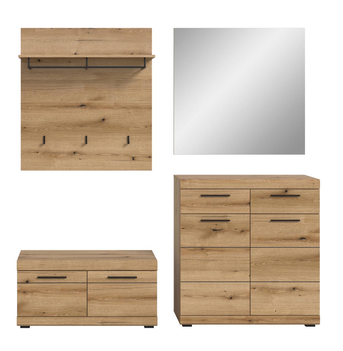 Garderobe Scout 4-Teilig Eiche Dunkel B: 195 cm - Eiche dunkel, Design, Holzwerkstoff (195/197/40cm) - Livetastic