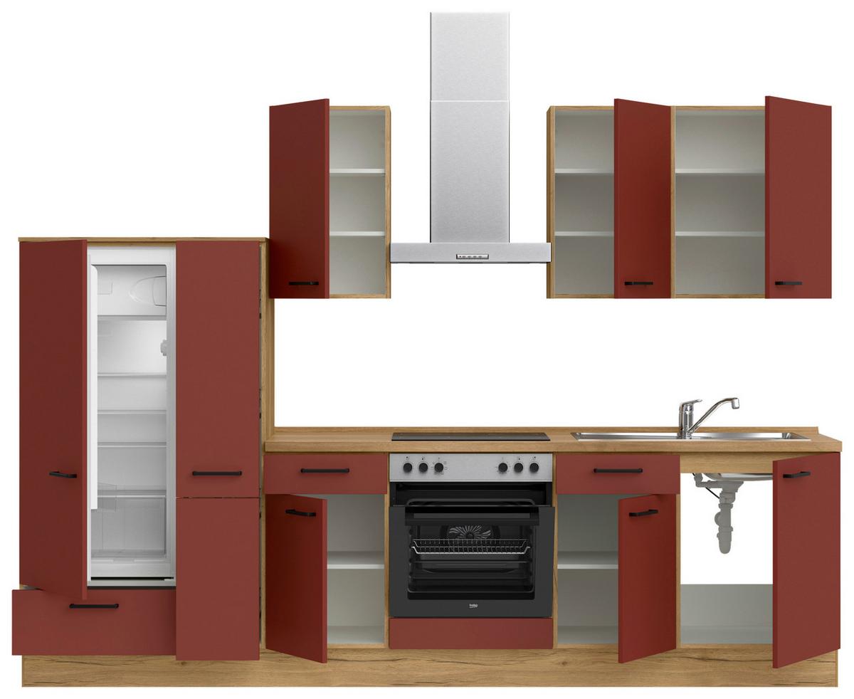 Küchenleerblock Easytouch Low-Line, L7 Links - Eichefarben/Rot, MODERN, Holzwerkstoff (300cm) - Nobilia