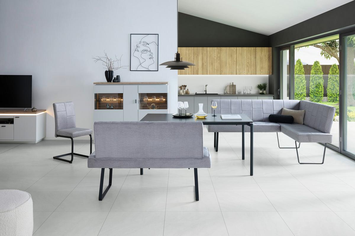 Eckbank Tilos Samt Hellgrau, S: 190 X150cm - Hellgrau/Schwarz, KONVENTIONELL, Textil/Metall (190/150cm) - MID.YOU