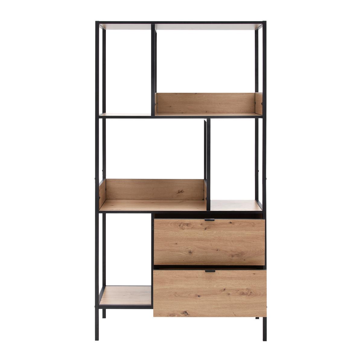 Regál QUEENS - čierna/prírodná farba, Modern, kov/kompozitné drevo (90/170/40cm) - Mömax