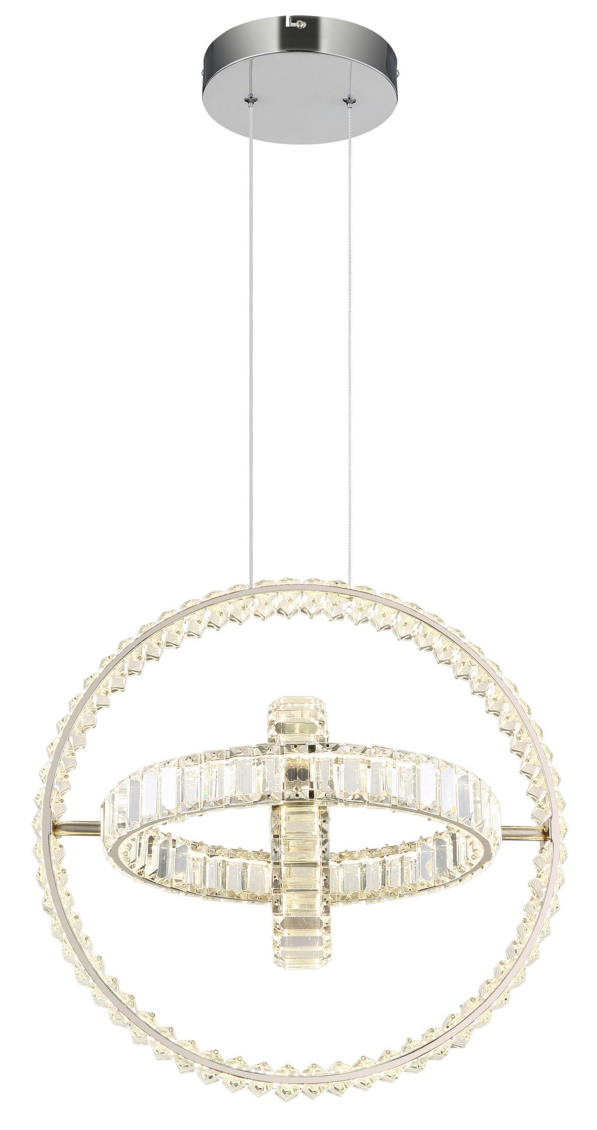 Hängeleuchte Neil Kristallglas - Klar/Chromfarben, Design, Glas/Metall (50/40/120cm) - Globo