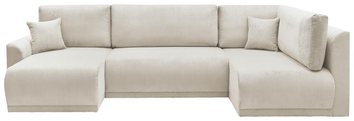 Rohová sedačka KIM U, oboustranná, krémový manšestr - krémová, Moderní, dřevo (146/313/160cm)