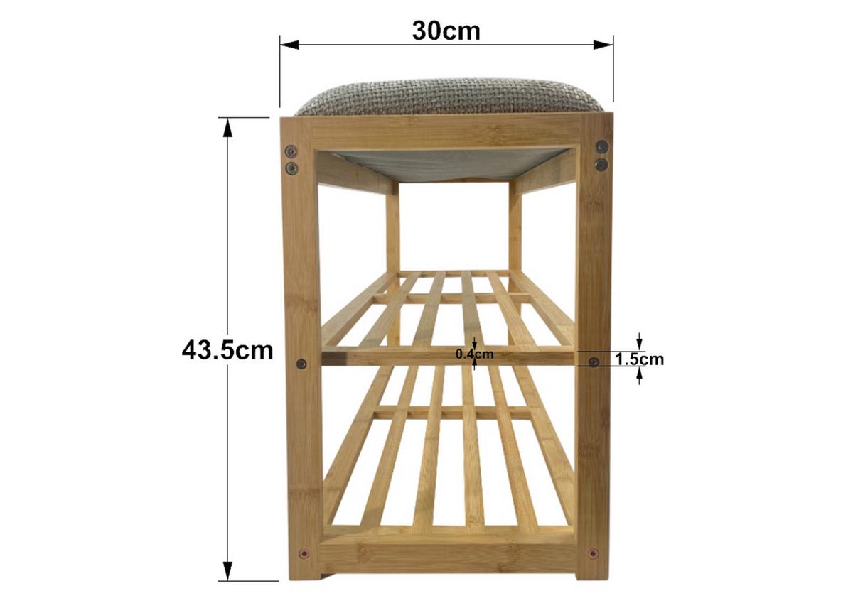 Cipőspolc Sam 2 - natúr színű/szürke, Modern, faalapú anyag/textil (80/45/30cm)