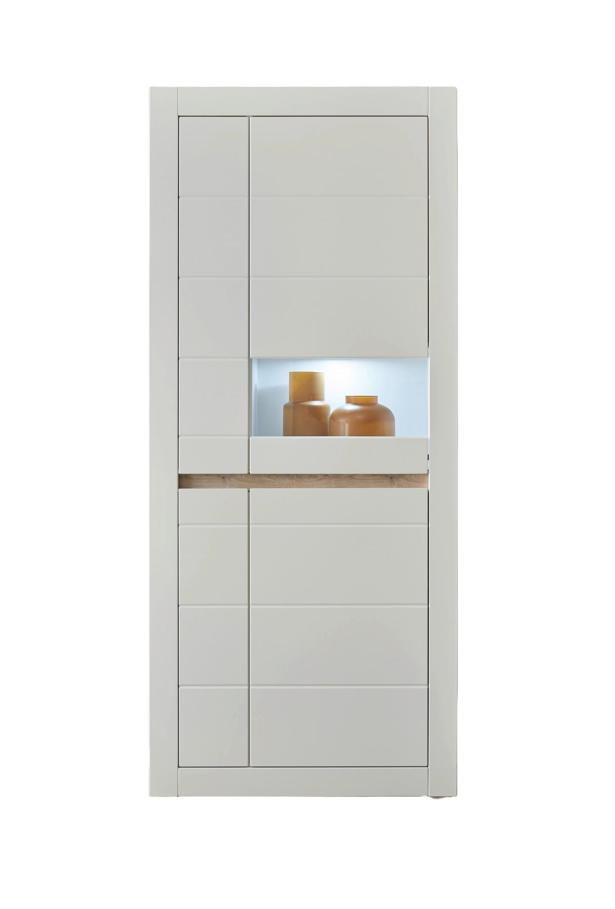 Vitrine Chester Weiß/Eichefarben B: 85cm - Eichefarben/Silberfarben, Design, Holzwerkstoff (85/198/35cm) - MID.YOU