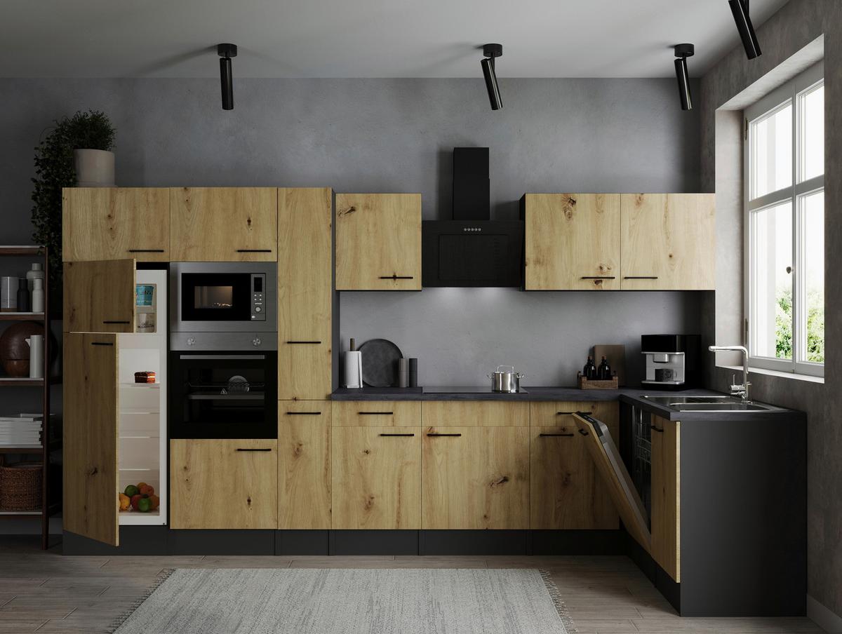 Eckküche Oliver Artisan Dekor S: 370x172 Cm - Eiche Artisan/Grau, Design, Holzwerkstoff (370/172cm) - Respekta