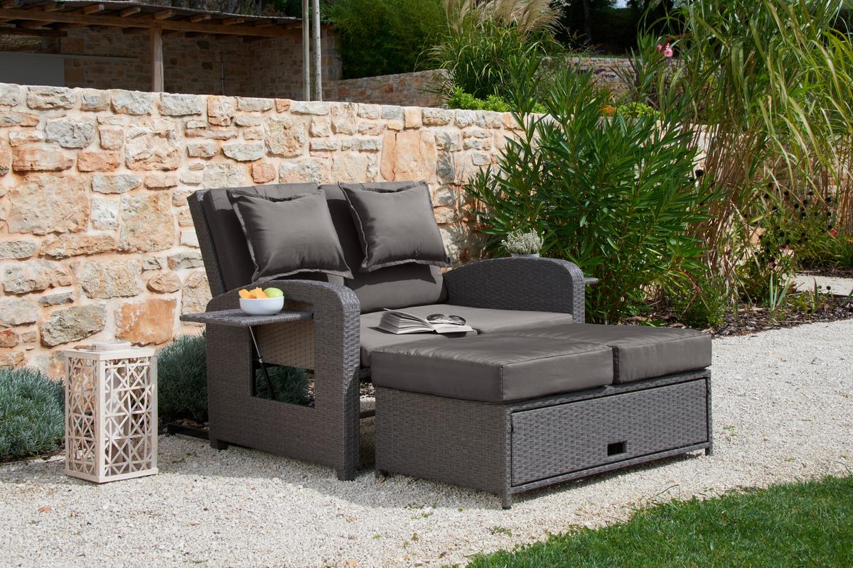 Loungesofa Bahia Rondo mit Kissen und Auflage - Braun/Grau, MODERN, Kunststoff/Textil (117/95/74cm) - Greemotion