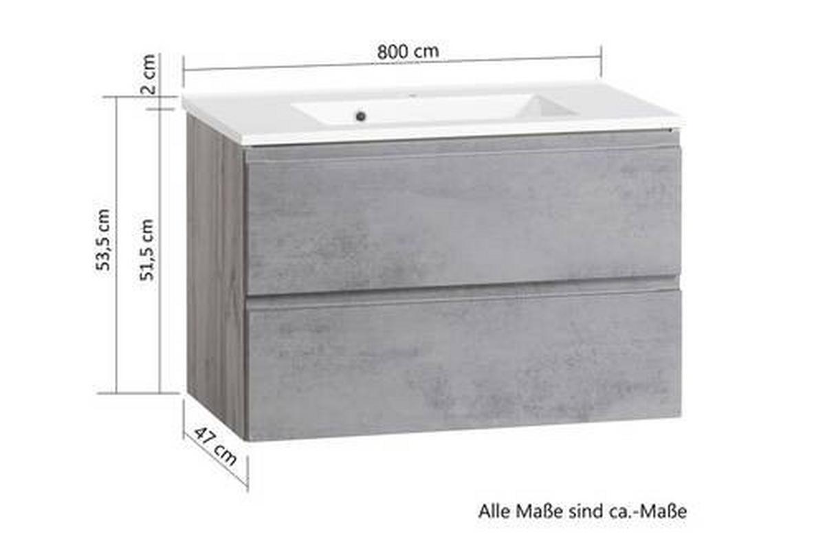 Waschbecken mit Unterschrank Varese B:80cm Eiche Dekor/Weiß - Eiche Wotan, MODERN, Holzwerkstoff/Stein (80cm) - Held