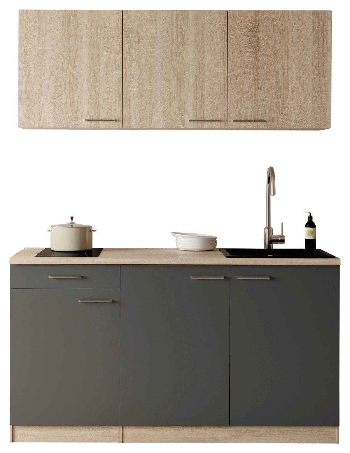 MINIKÜCHE Ingrid, Grau B: 150 cm - Eichefarben/Grau, Design, Holzwerkstoff (150cm) - Respekta