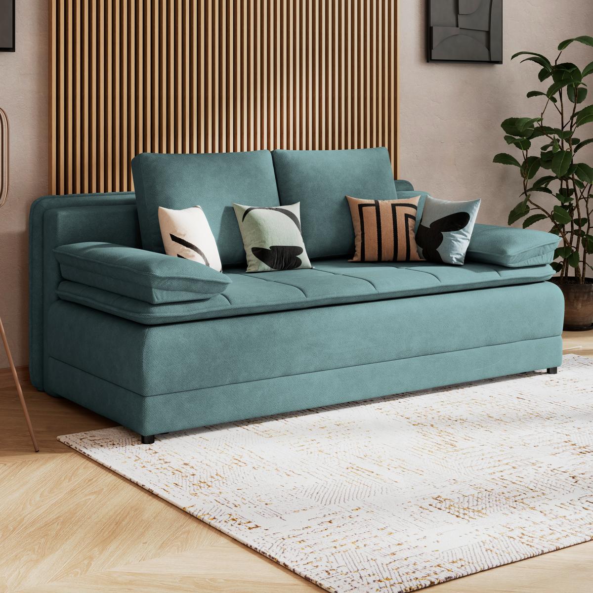 Schlafsofa Alice - Türkis/Schwarz, MODERN, Textil (202/73-92/105cm) - Luca Bessoni