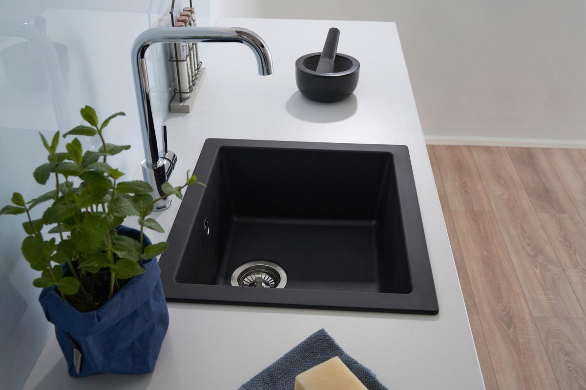 Spüle Respekta Ohio Kunsstein Bxt: 50x44 Cm - Schwarz, Trend, Glas/Kunststoff (50/19/44cm) - Respekta