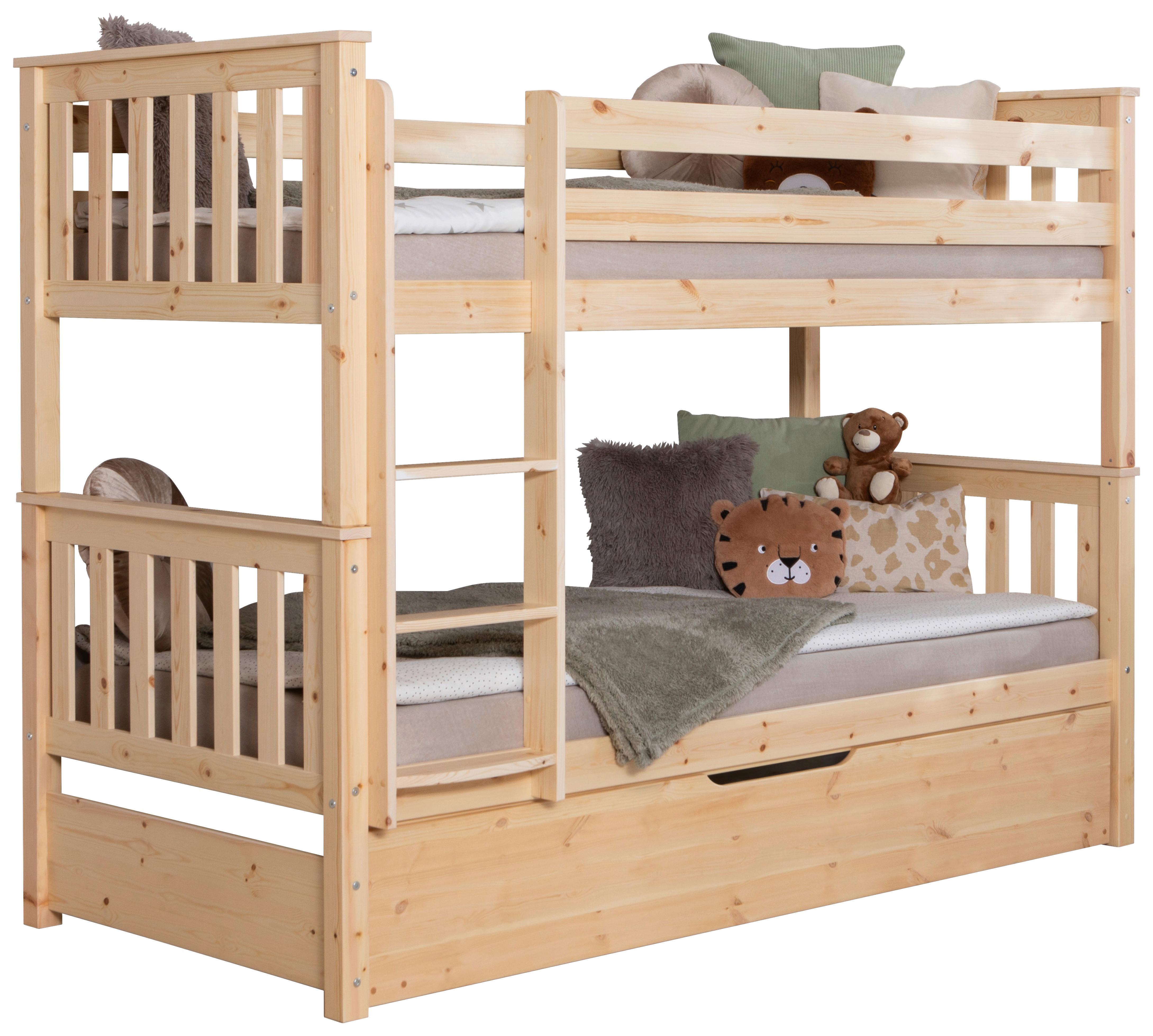 Etagenbett Sammy Kiefer Massiv Inkl. Bettkasten + Leiter - Naturfarben, MODERN, Holz (90/200cm) - MID.YOU