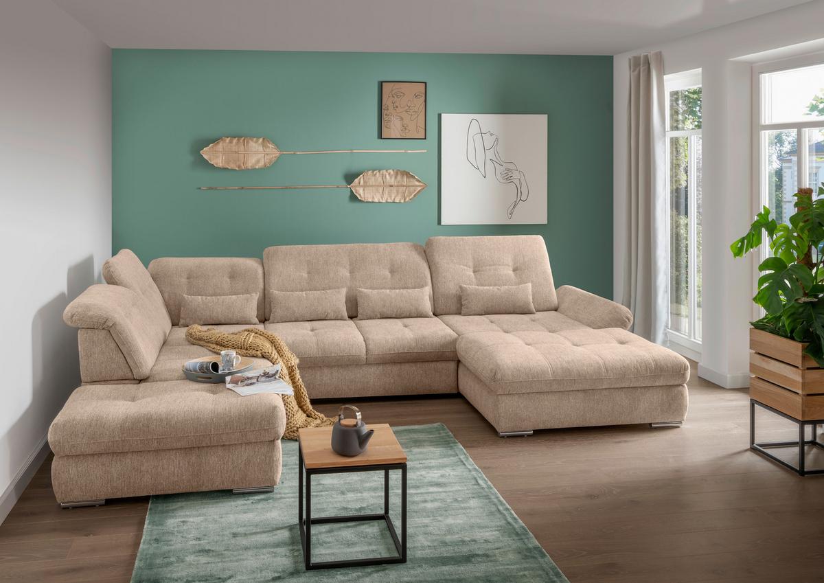 Wohnlandschaft Dalida Hellbraun U: 254x376x195 Cm - Chromfarben/Hellbraun, MODERN, Textil (254/376/195cm) - Livetastic