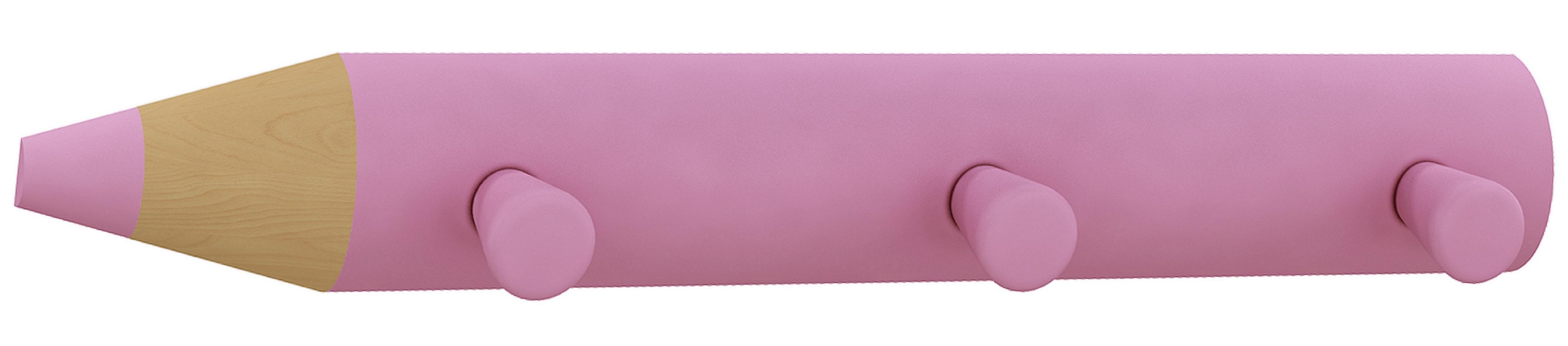 Hakenleiste Stifto B: 37 cm Buntstiftform Pink 3 Haken - Pink, Design, Holzwerkstoff (37/5/6cm) - MID.YOU