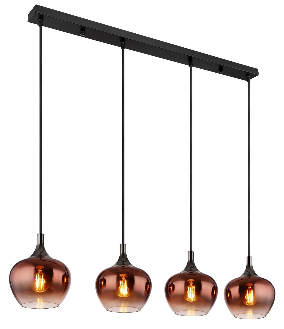 Hängeleuchte Exkl. 4xe27, 40w - Klar/Schwarzchrom, Design, Glas/Textil (100/18/120cm) - Globo