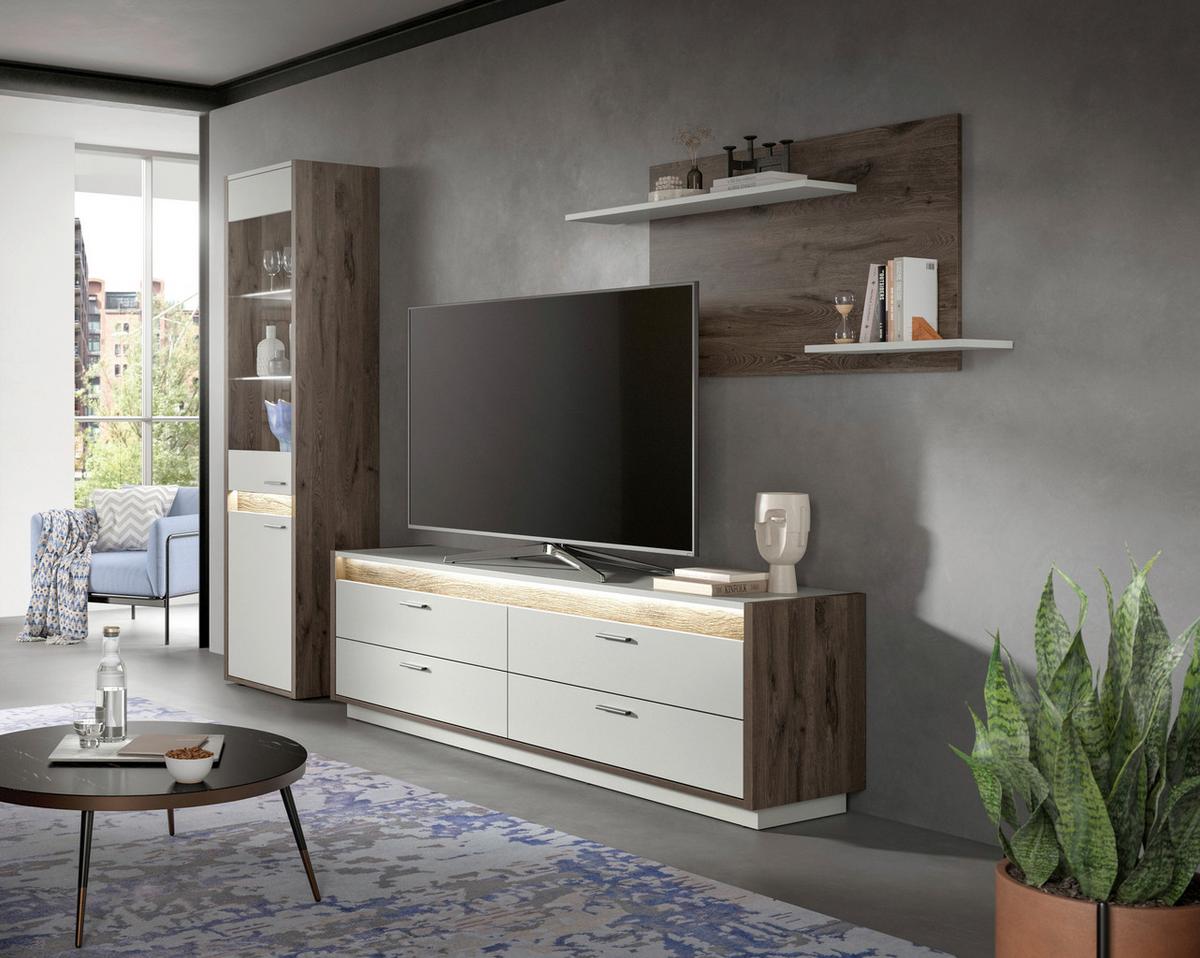 Vitrine Falcona Nox Oak Hellgrau B: 198 cm - Design, Glas/Holzwerkstoff (198/51/37cm) - MID.YOU
