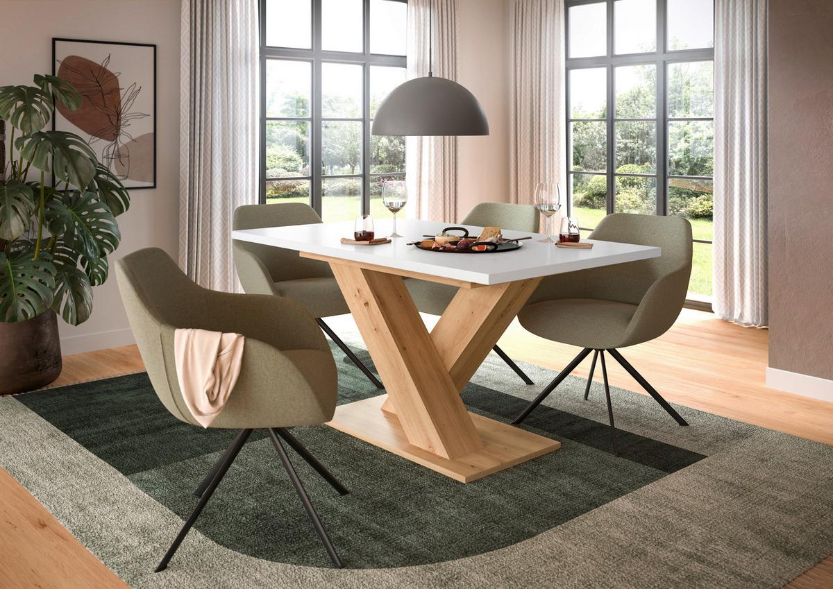 Ausziehtisch Marlon B: 150-190 cm, Melamin Dekor Arisan Weiß - Eiche Artisan/Weiß, KONVENTIONELL, Holzwerkstoff (150-190/76/90cm)