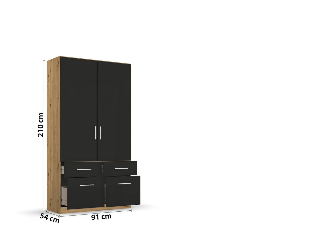 Drehtürenschrank Berlin Eiche Artisan/Grau B: 91 cm - Eiche Artisan/Grau, MODERN, Holzwerkstoff (91/197/54cm) - Rauch Möbel