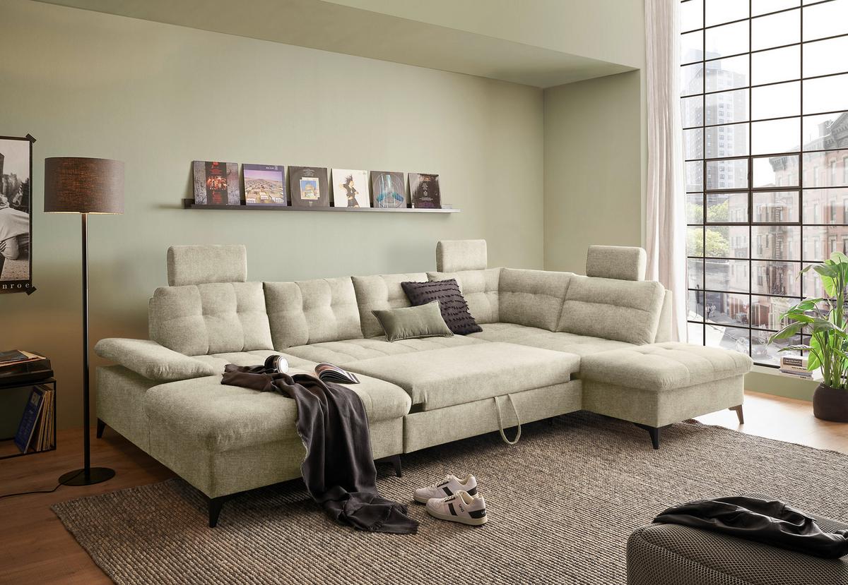 Wohnlandschaft Durban U Braun U: 170/324/218 cm - Beige/Schwarz, KONVENTIONELL, Textil (170/324/218cm) - MID.YOU