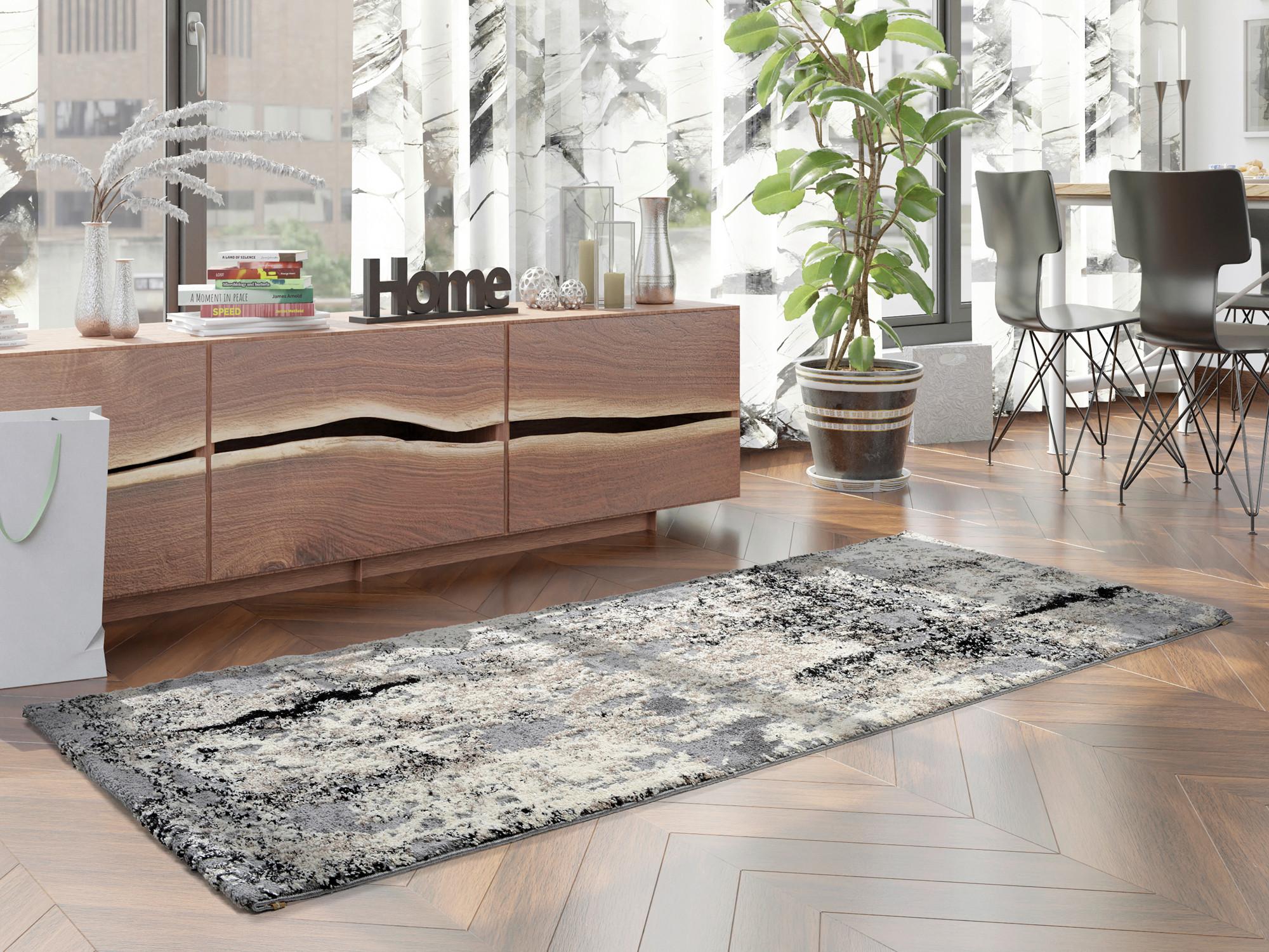 Teppich Läufer Hellgrau Timeline Quantum 80x250 cm - Hellgrau, Design, Textil (80/250cm) - Novel