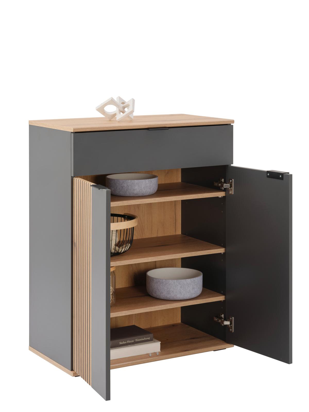 Kommode Clever Anthrazit B: 70 cm - Eichefarben/Anthrazit, MODERN, Holzwerkstoff (70/92/38cm)