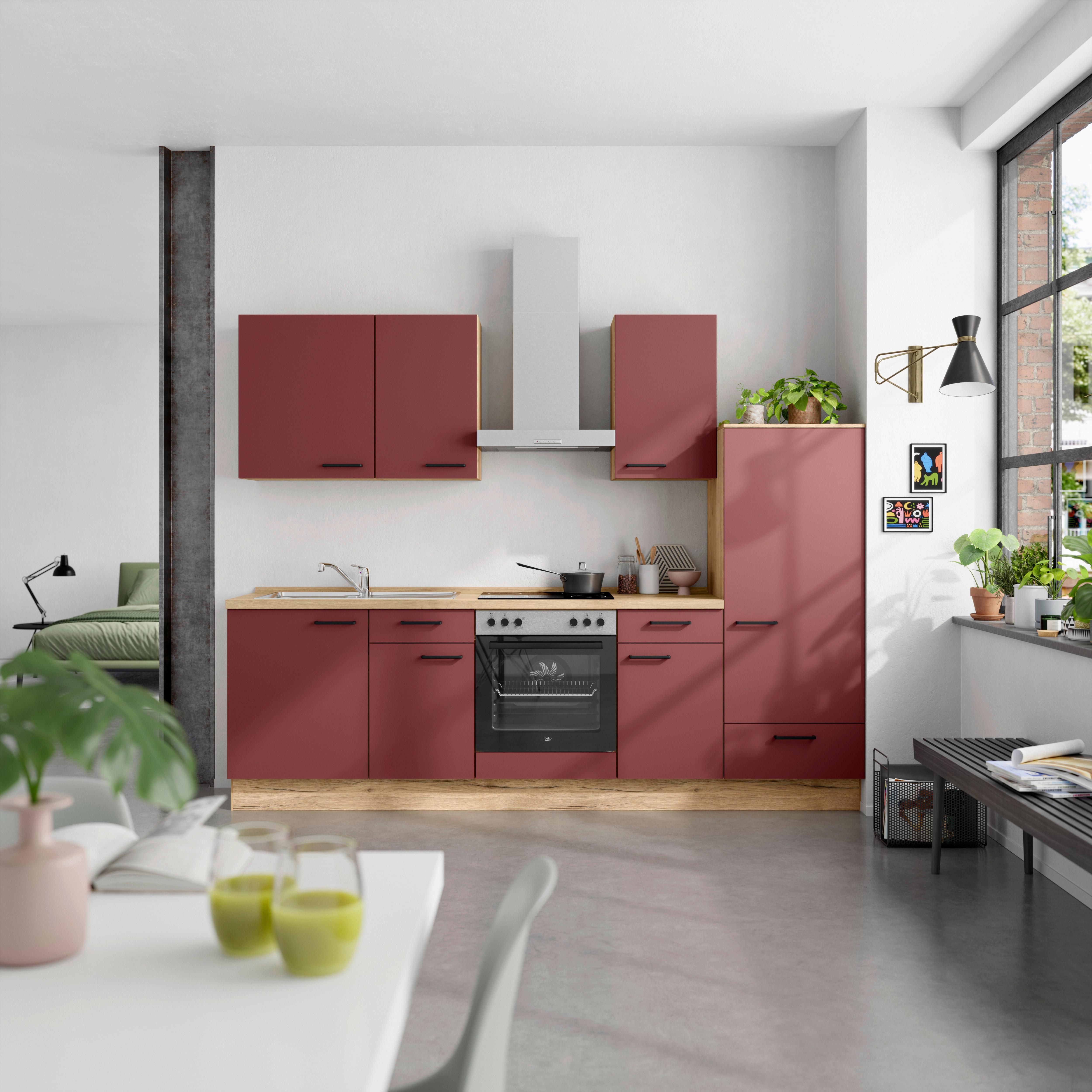 Küchenleerblock Easytouch Low-Line, L6 Rechts - Eichefarben/Rot, MODERN, Holzwerkstoff (270cm) - Nobilia