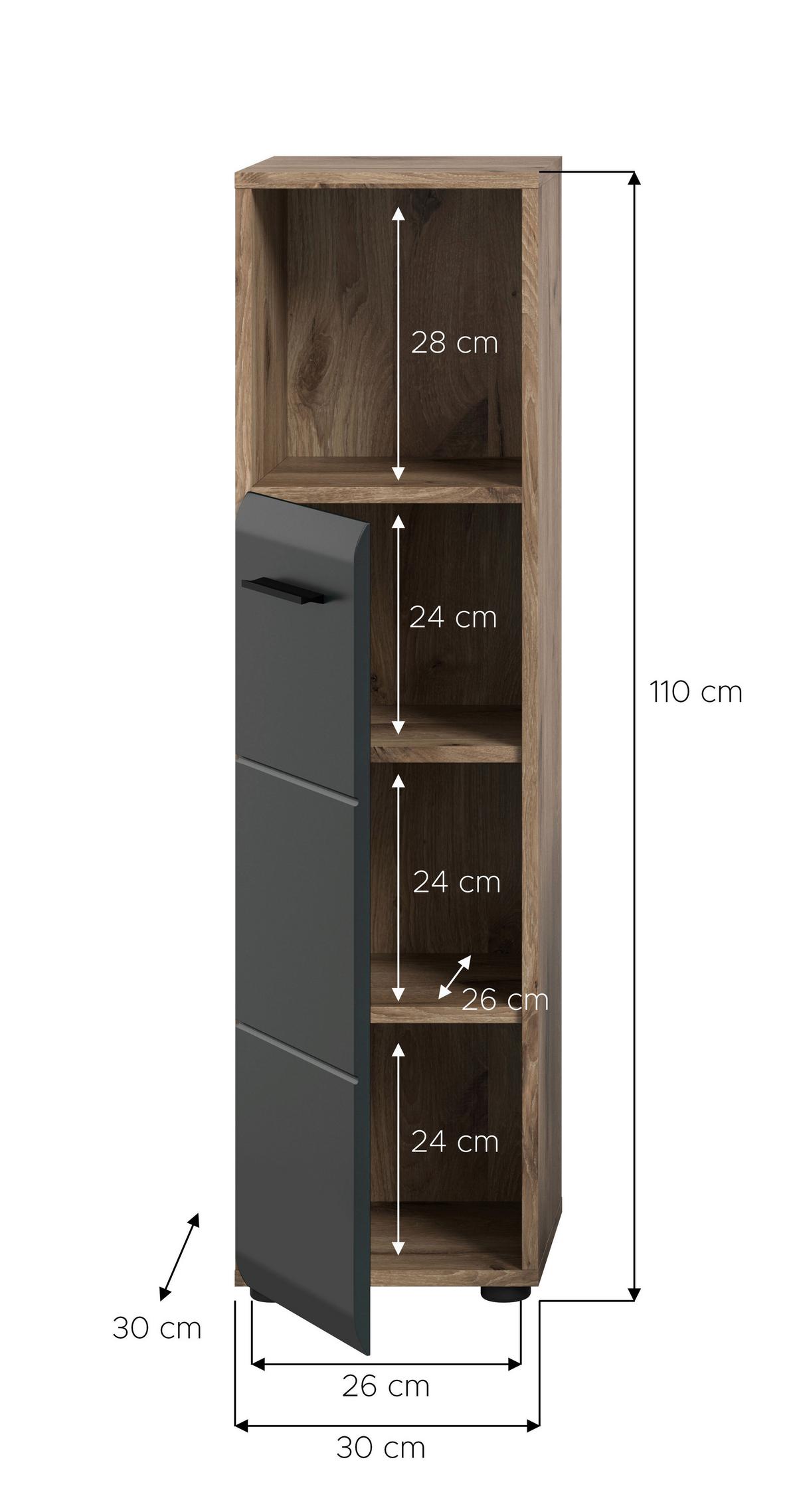 Midischrank Ice Schwarz/Eiche Dekor B: 30cm - Eiche dunkel/Schwarz, Basics, Holzwerkstoff (30/110/30cm) - MID.YOU