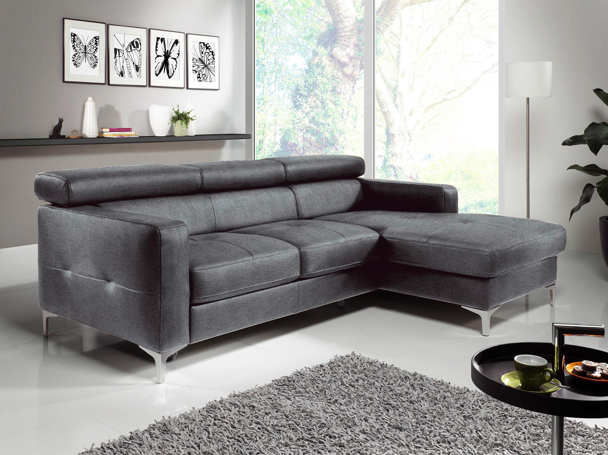 Ecksofa Mit Schlaffunktion Sammy Grau - Chromfarben/Grau, Design, Textil (226/169cm) - Livetastic