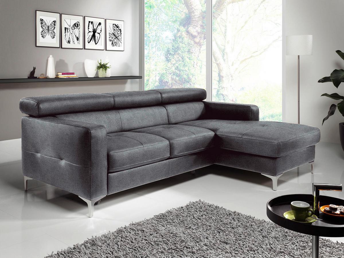 Ecksofa Sammy Grau Mit Kopfteilverstellung - Chromfarben/Grau, Design, Textil (226/169cm) - Livetastic