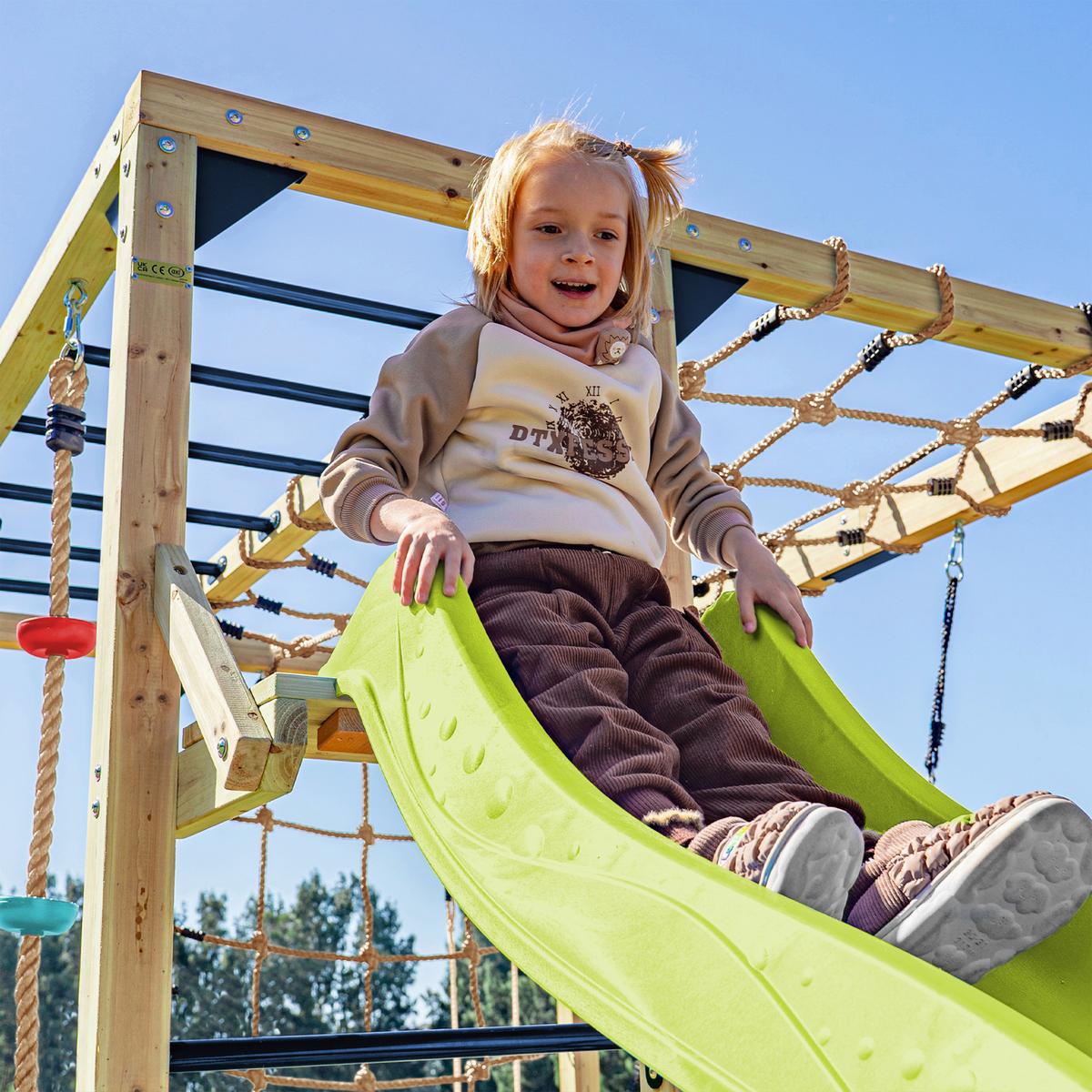 Klettergerüst Mit Rutsche Limegrün - Blau/Limette, Basics, Holz/Kunststoff (522,5/196/205cm) - Ambia Garden