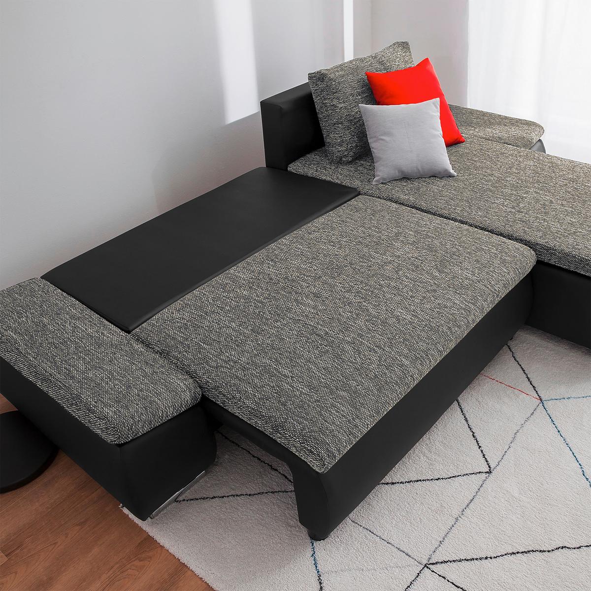 Ecksofa Acra Grau, Schwarz S:266x175cm - Chromfarben/Schwarz, Design, Textil (266/175cm) - Livetastic