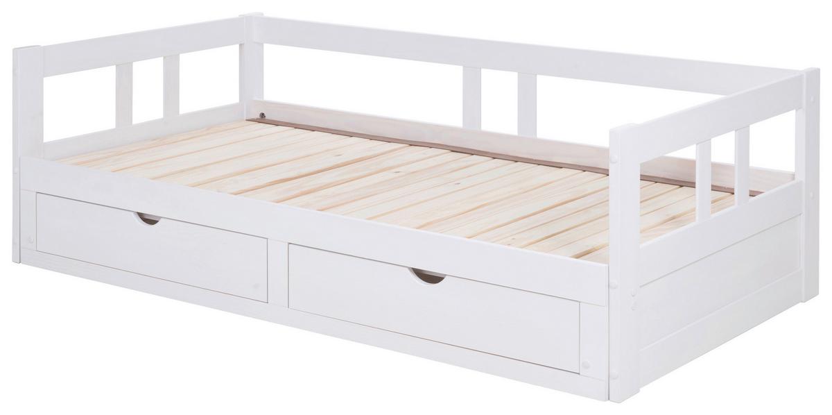 Ausziehbett Mit Lattenrost 205,5x100 Cm Livio Weiß - Weiß/Naturfarben, ROMANTIK / LANDHAUS, Holz/Holzwerkstoff (90/200cm) - MID.YOU
