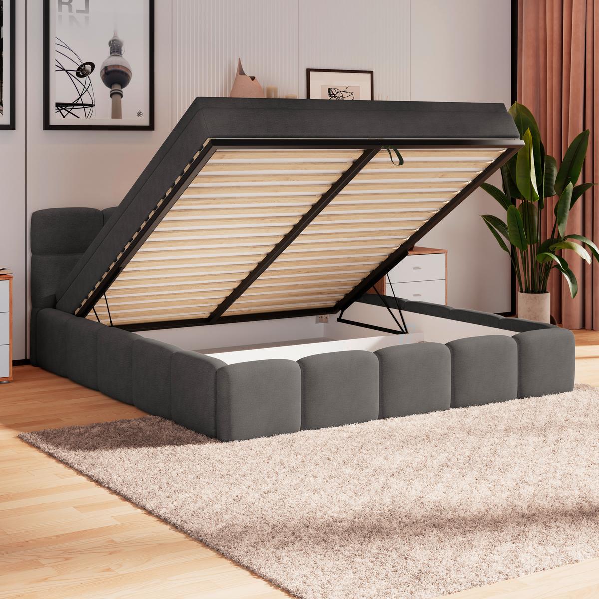 Polsterbett Noe Anthrazit 180x200 cm - Anthrazit/Schwarz, Trend, Textil/Metall (180/200cm)