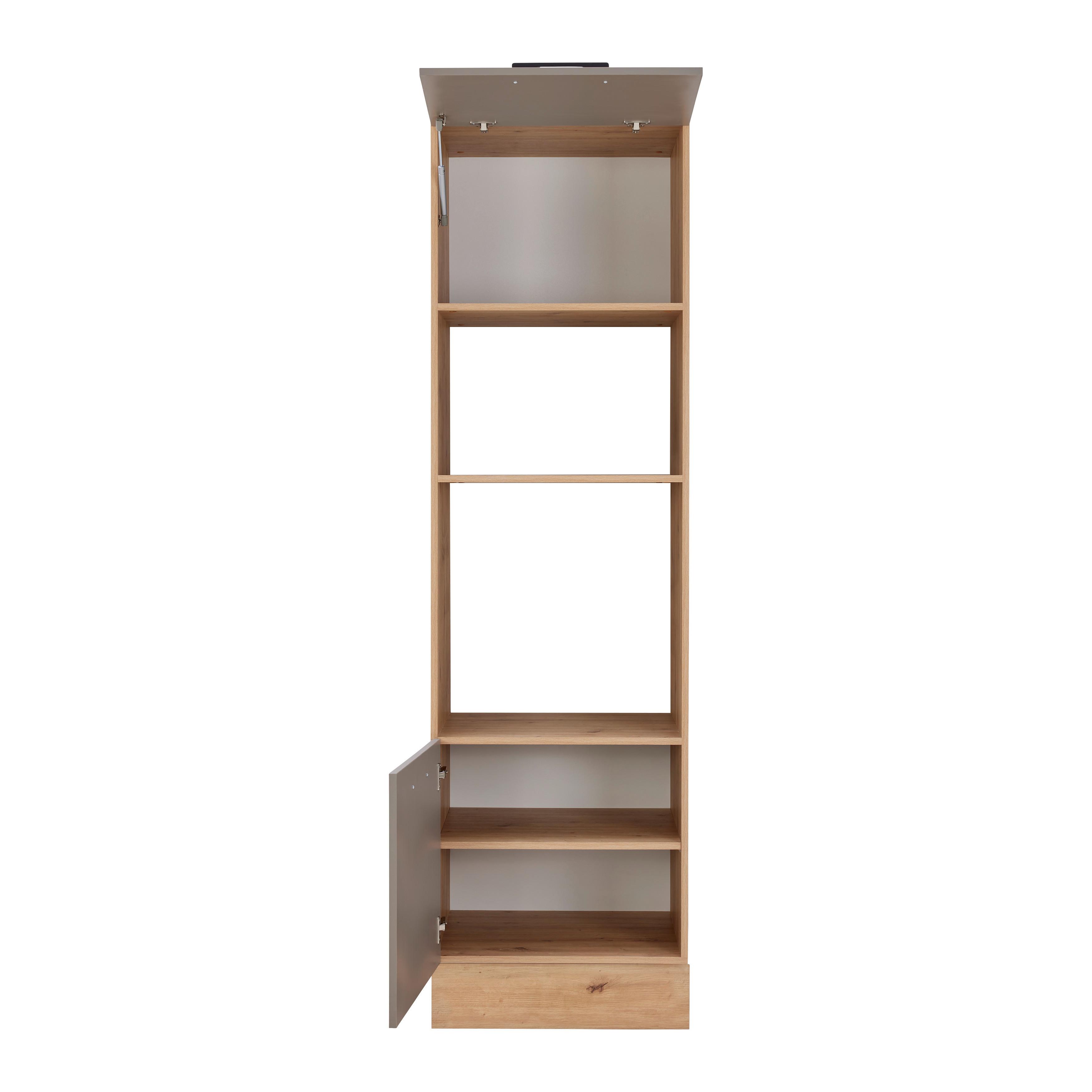 Skrinka na spotrebiče LINZ bez spotrebičov - čierna/sivá, Modern, kov/kompozitné drevo (60/211/57cm)