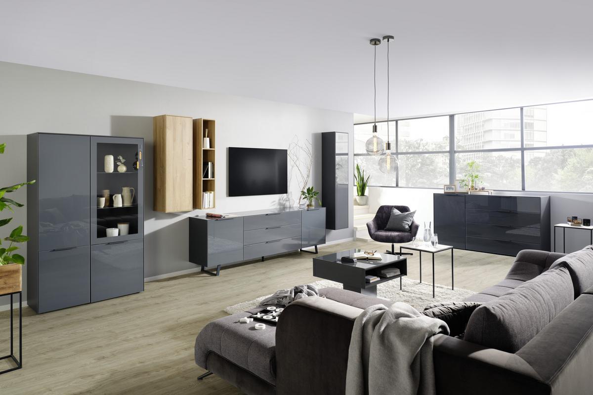 ZÁVĚSNÁ SKŘÍŇKA MAX BOX - antracitová, Moderní, kompozitní dřevo/sklo (38/175/32cm) - Premium Living