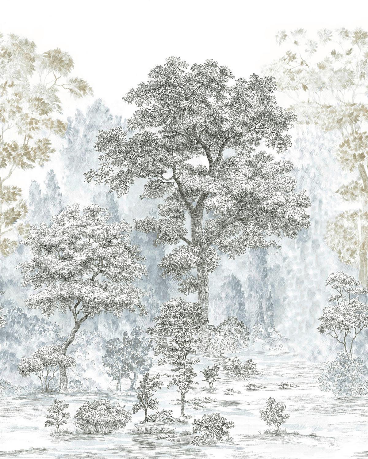 Vliestapete Rising Roots - Blau/Braun, Basics (200/250cm) - Komar
