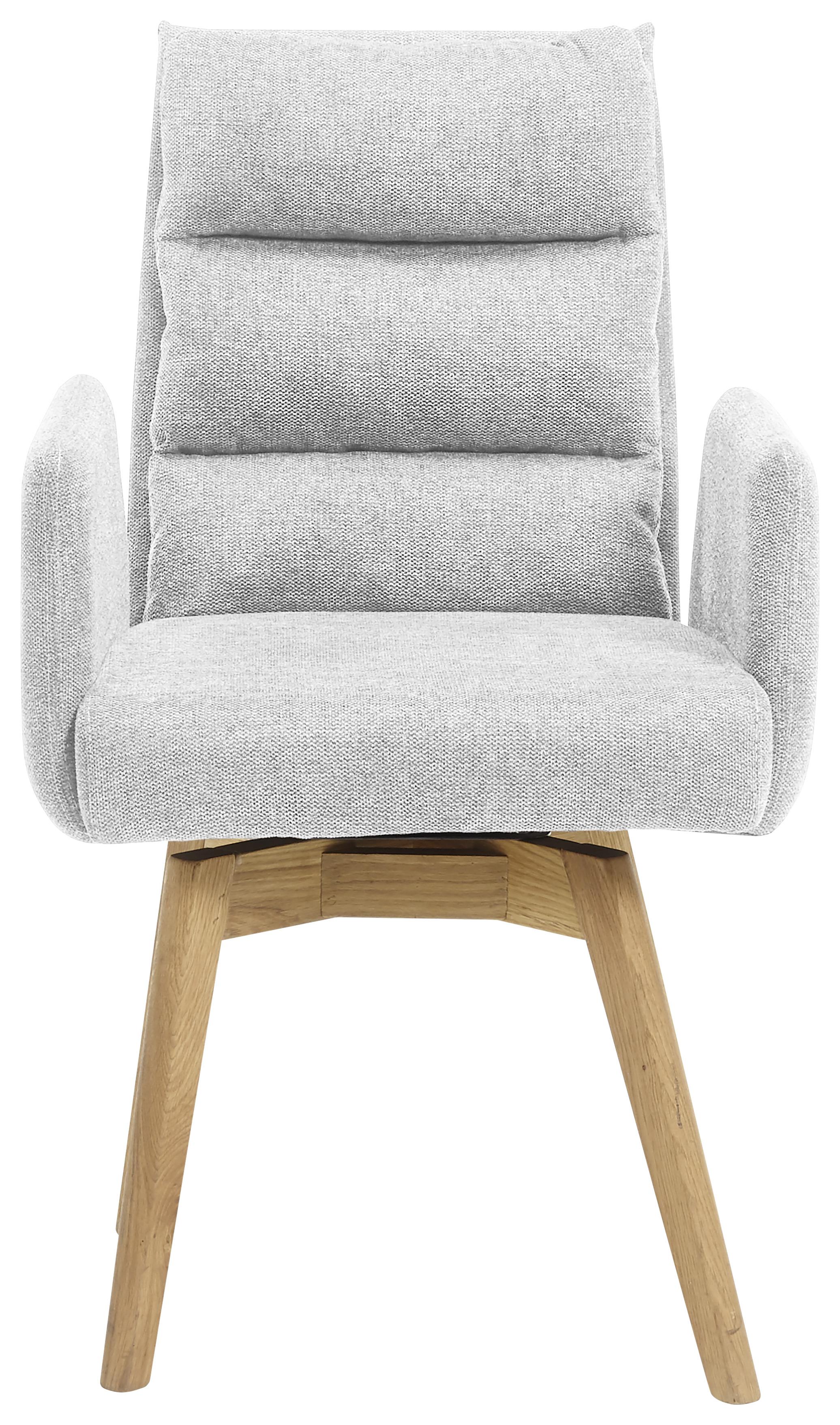 Armlehnstuhl Kampala Hellgrau Gepolstert - Eichefarben/Silberfarben, Basics, Holz/Textil (60/92/65cm) - MID.YOU