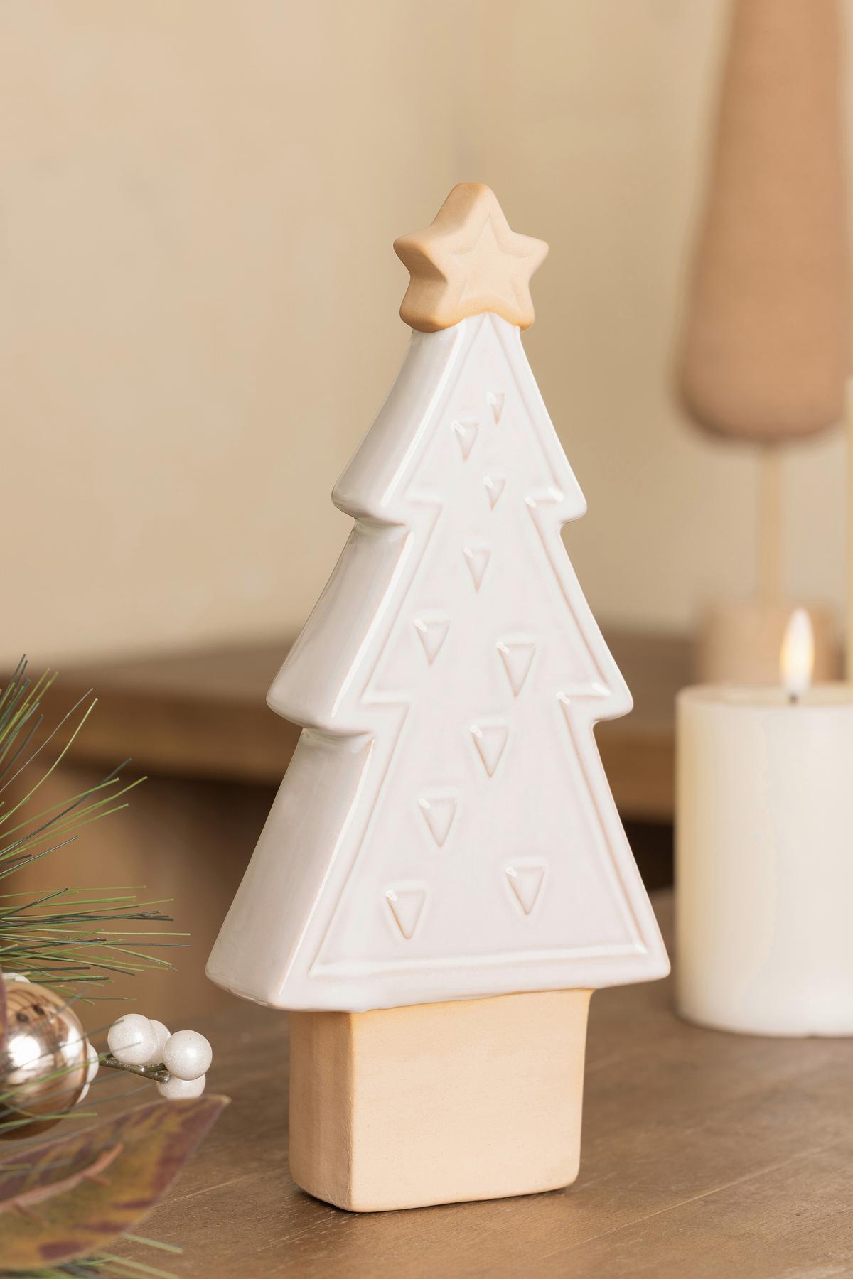 Dekoweihnachtsbaum Nadine - Braun/Weiß, KONVENTIONELL, Keramik (11,8/4,5/26,5cm) - Luca Bessoni