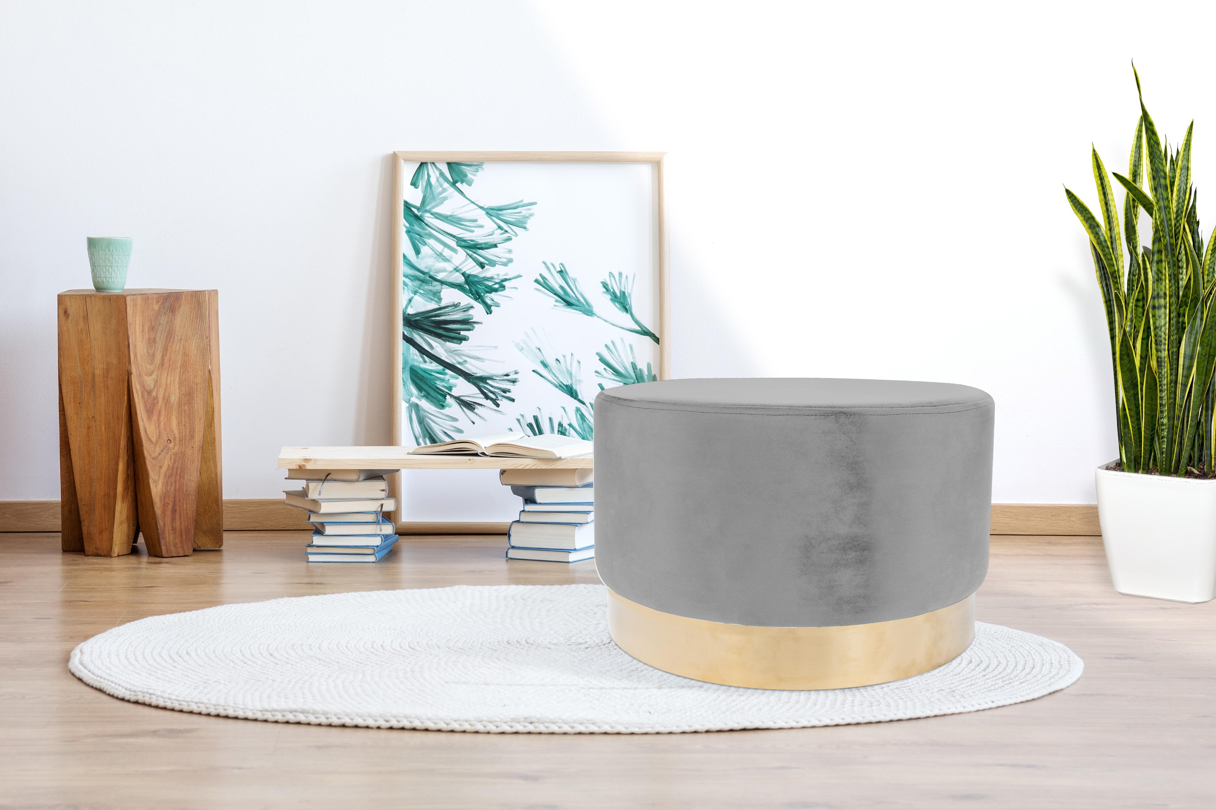 Pouf Samt Grau/Goldfarben DxH: ca. 55x43 cm - Goldfarben/Grau, Basics, Holz/Holzwerkstoff (55/43cm) - Kayoom