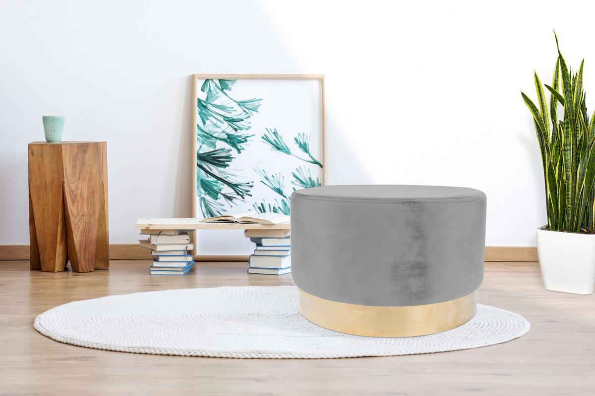 Pouf Samt Grau/goldfarben Dxh: Ca. 55x43 Cm - Goldfarben/Grau, Basics, Holz/Holzwerkstoff (55/43cm) - Kayoom