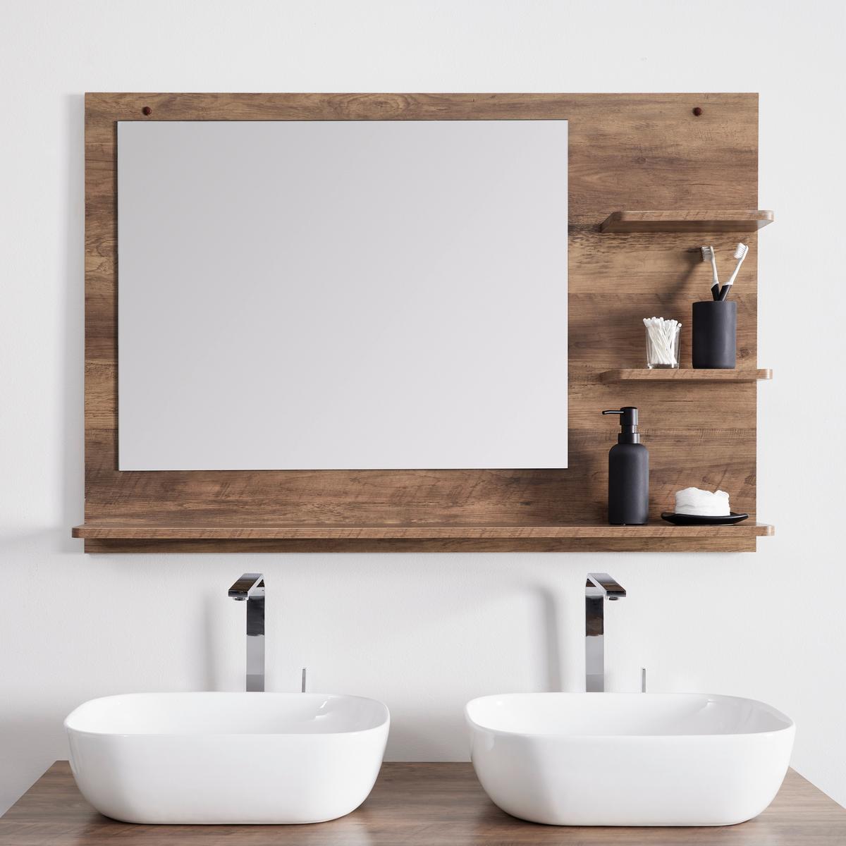 Koupelnové zrcadlo DELL - přírodní barvy, Moderní, kompozitní dřevo/sklo (110/75/15cm) - Bessagi Home