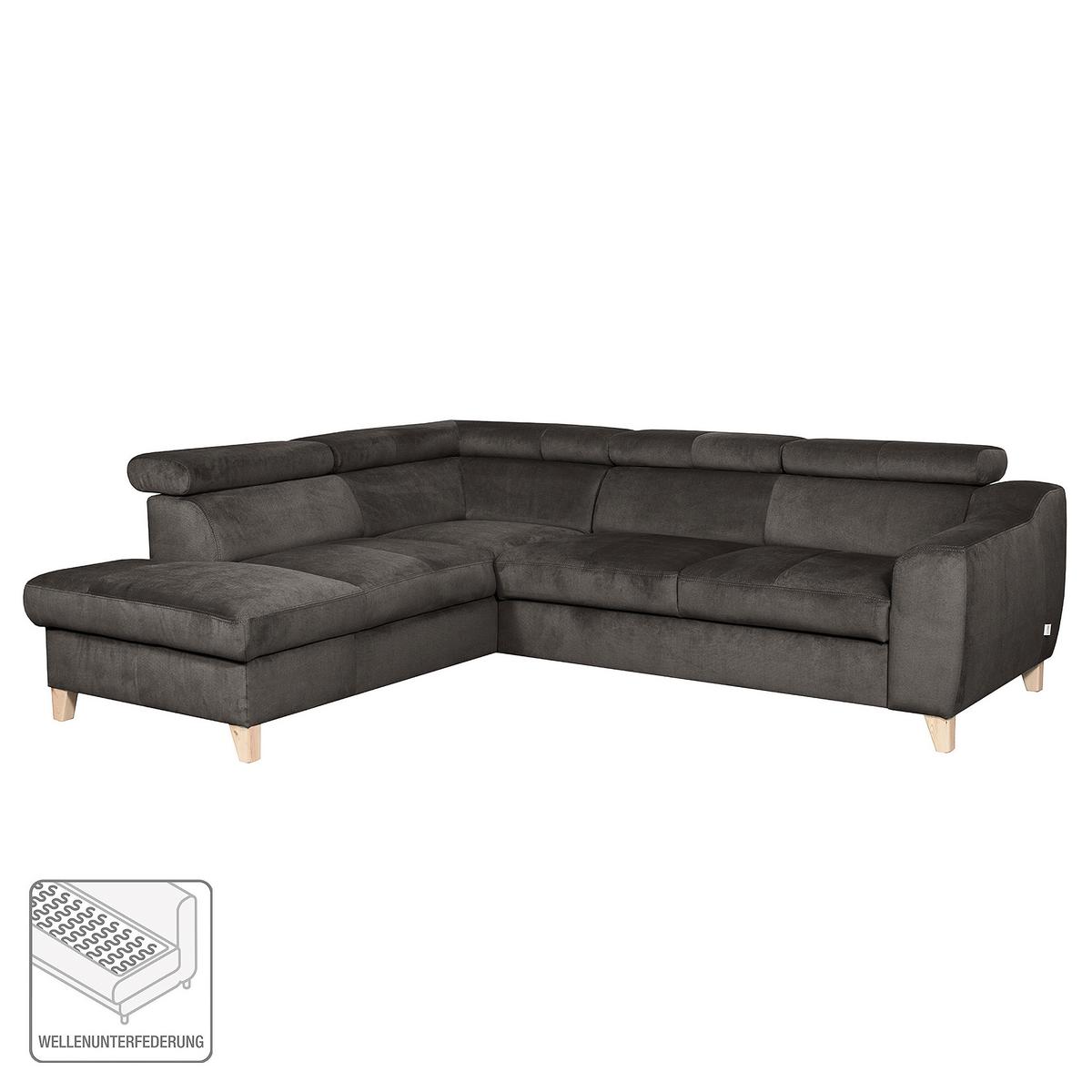 Ecksofa Aspen mit Bettkasten Webstoff Dunkelgrau 208x245 cm - Dunkelgrau/Buchefarben, Design, Textil (208/245cm) - Livetastic