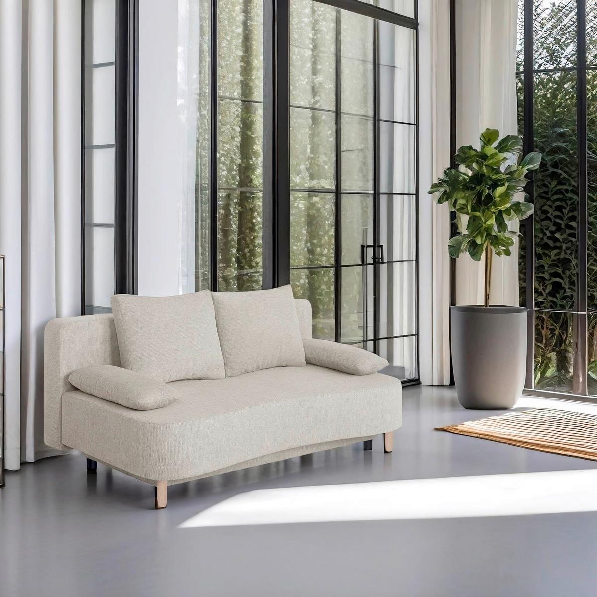 2-sitzer-sofa Lara Mit Schlaffunktion & Bettkasten - Beige/Buchefarben, Design, Holzwerkstoff/Textil (193/86/85cm) - P & B